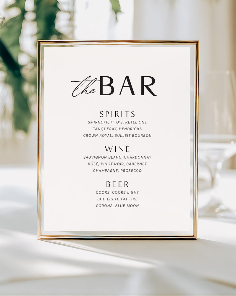 Modern Mountain Bar Menu
